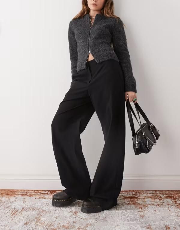 ウィークデイ レディース ボトムス カジュアルパンツ ワイドレッグ パンツ Weekday wide leg tailored pants Black ブラック