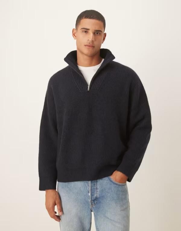エイソス メンズ アウター ニット・セーター スタンドネック セーター ニット ASOS DESIGN super oversized boxy fit knit rib funnel neck sweater NAVY ネイビー