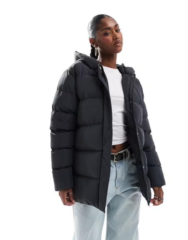 スリードベア レディース アウター コート ジャケット Threadbare mid length puffer jacket in charcoal Charcoal チャコール