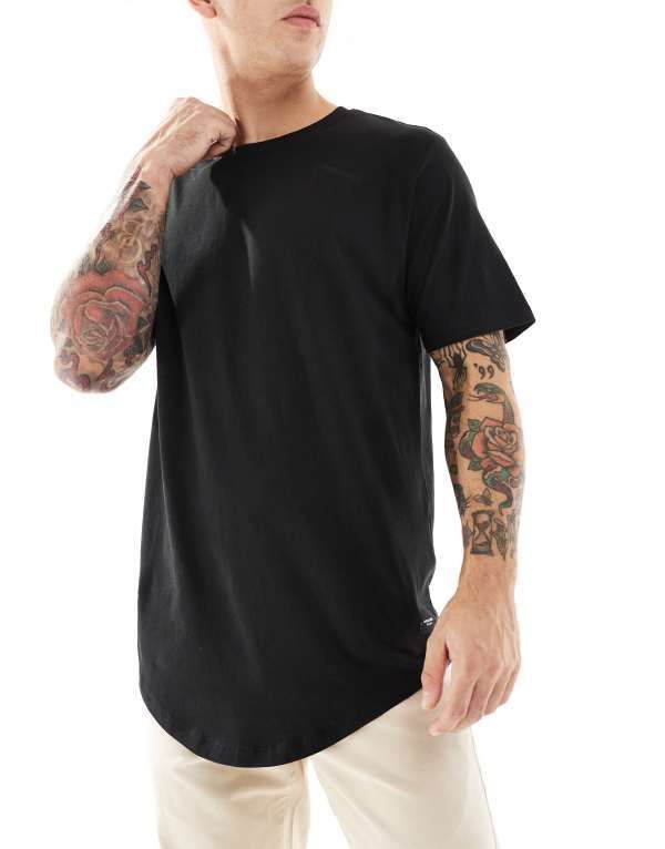 ジャック アンド ジョーンズ メンズ トップス Tシャツ Jack Jones 3 pack longline curved hem tshirt whiteBlack ホワイト