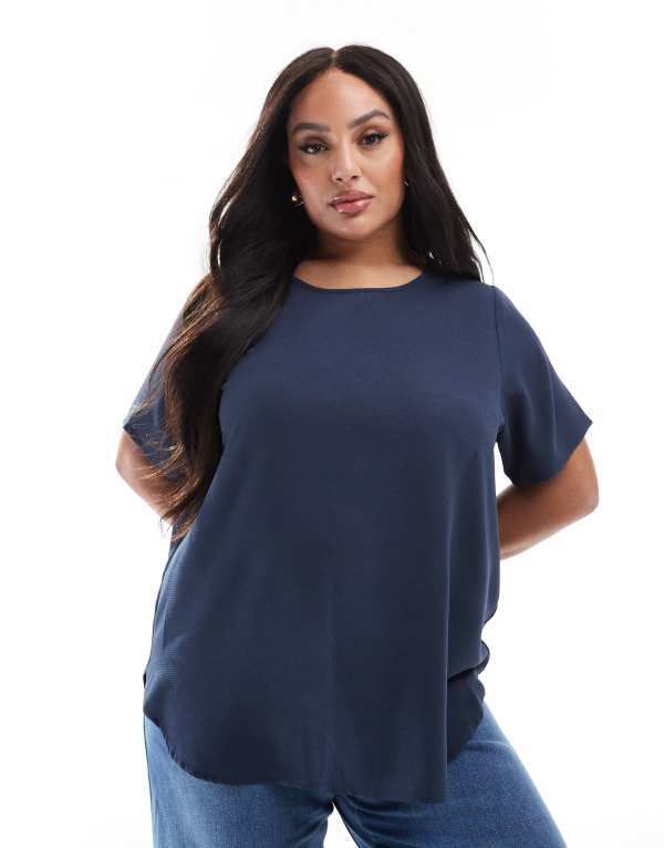 オンリーカーブ レディース トップス Tシャツ Only Curve short sleeve top NAVY ネイビー