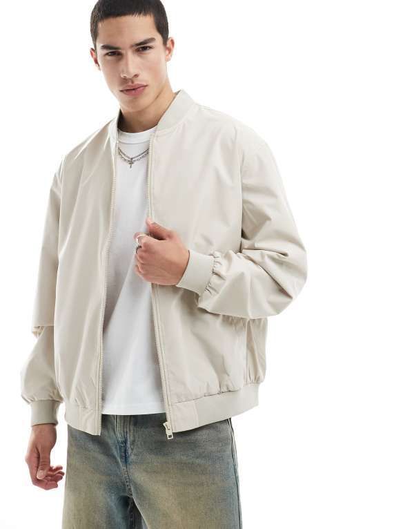 ジャック アンド ジョーンズ メンズ アウター ジャケット・ブルゾン ジャケット Jack Jones oversized bomber jacket in cream Moonbeam クリーム