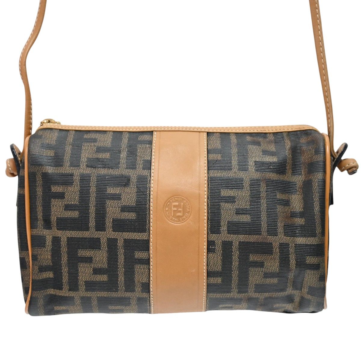 FENDI フェンディ ズッカ キャンバス/レザー ミニショルダーバッグ カーキ/ベージュ S2605-k011