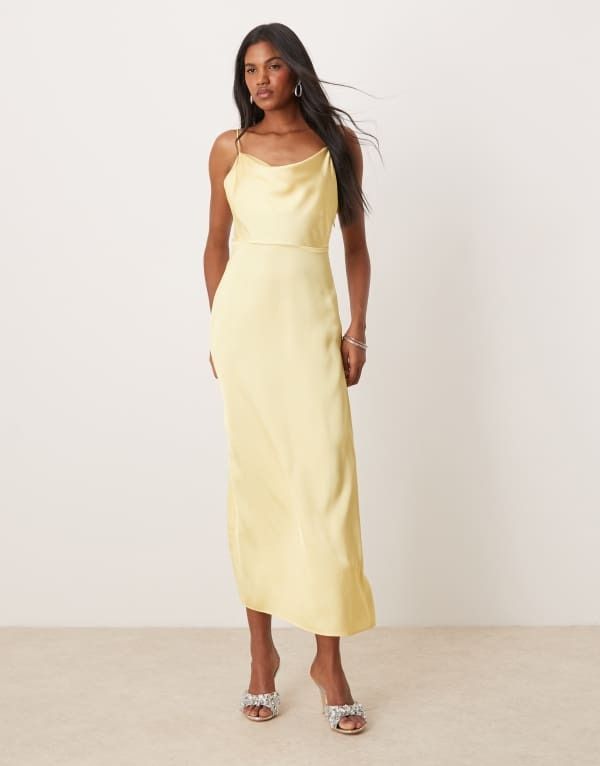ヴィラ レディース トップス ワンピース マキシワンピース サテン マキシ Vila satin cowl neck maxi dress in banana yellow Pale banana イエロー