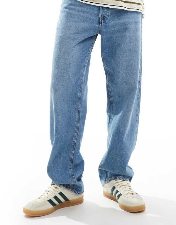 ジャック アンド ジョーンズ メンズ ボトムス デニムパンツ Jack Jones Eddie loose fit rigid jean in mid blue wash Blue Denim デニム