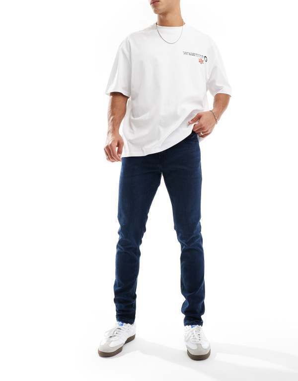ジャック アンド ジョーンズ メンズ ボトムス デニムパンツ ジーンズ Jack Jones liam skinny jeans in dark blue wash Blue Denim デニム