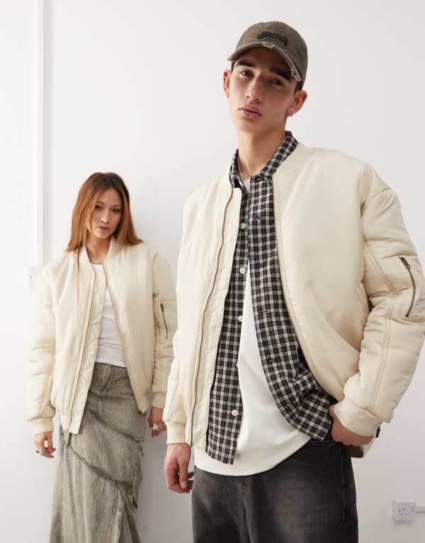 リクレイム ヴィンテージ レディース アウター コート ジャケット Reclaimed Vintage unisex oversized bomber jacket in stone STONE ストーン