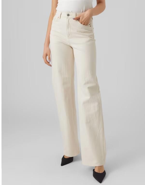 ヴェロモーダ レディース ボトムス デニムパンツ ワイドレッグ ジーンズ Vero Moda high rise wide leg jeans in ecru ECRU エクリュ