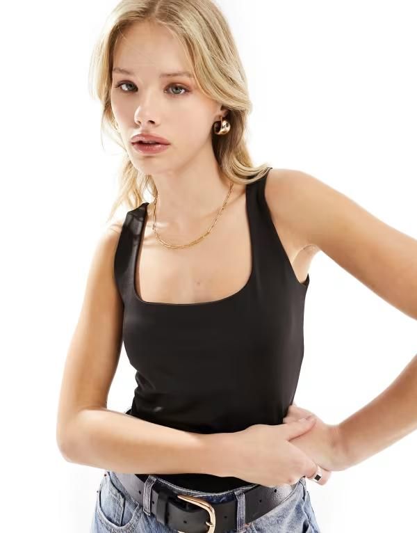 ヴェロモーダ レディース トップス ベスト ジャージー Vero Moda 2 way square neck jersey top Black ブラック