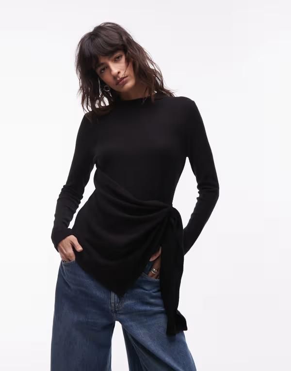 エイソス レディース トップス Tシャツ ASOS DESIGN supersoft cinched side top with draping detail black ブラック