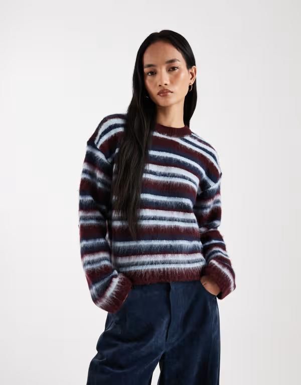 エイソス レディース アウター ニット・セーター ASOS DESIGN brushed knit sweater in multi stripes Multi マルチカラー