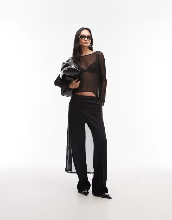 エイソス レディース トップス Tシャツ ケープデザイン メッシュ キャップ ケープ ASOS DESIGN ASODESIGN mesh longline cape top Black ブラック