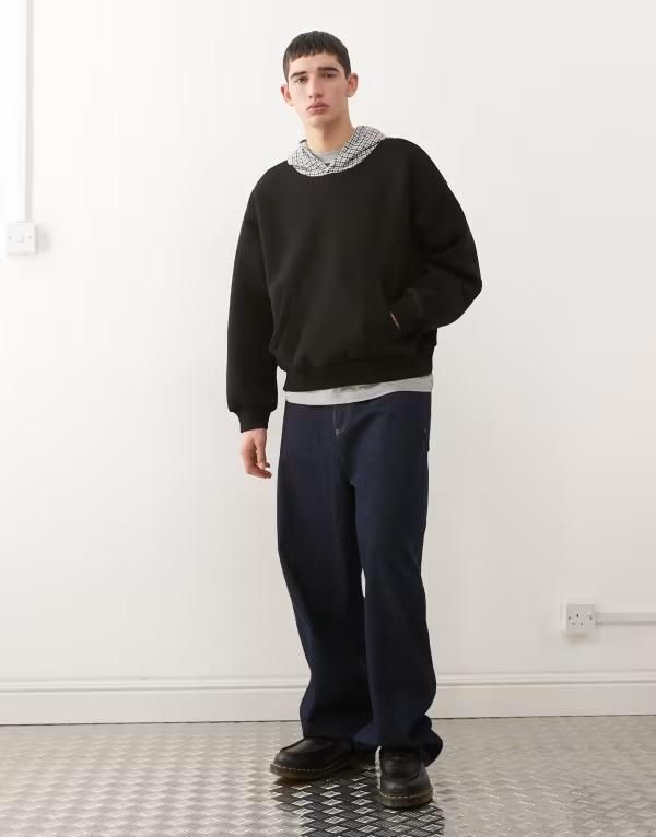 リクレイム ヴィンテージ メンズ アウター パーカー・スウェット グラフィック Reclaimed Vintage heavyweight hoodie with woven plaid hood and back graphic Black ブラック