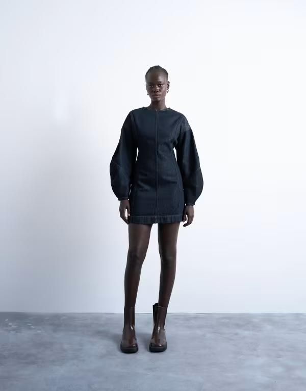 トップショップ レディース トップス ワンピース ミニ デニム Topshop denim ovoid sleeve mini dress indigo rinse INDIGO インディゴ