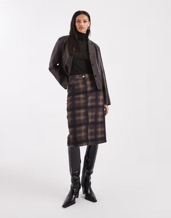 エイソス レディース ボトムスカート プリント ASOS DESIGN awkward length skirt in printed plaid multi マルチカラー