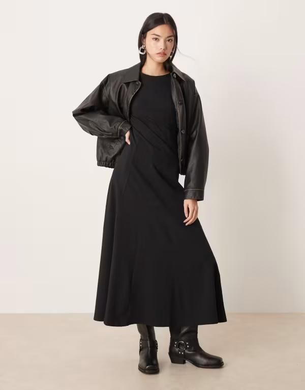エイソス レディース トップス ワンピース ミディ ASOS DESIGN long sleeve seam detail midi dress Black ブラック