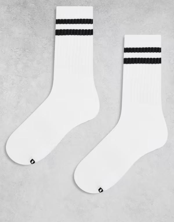 オンリーアンドサンズ メンズ アンダーウェア 靴下 ONLY SONS 2 pack socks with black stripes White ホワイト