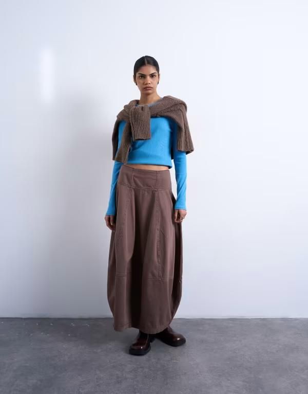 トップショップ レディース ボトムスカート デニム マキシ Topshop denim seamed barrel fit maxi skirt in otter デニム