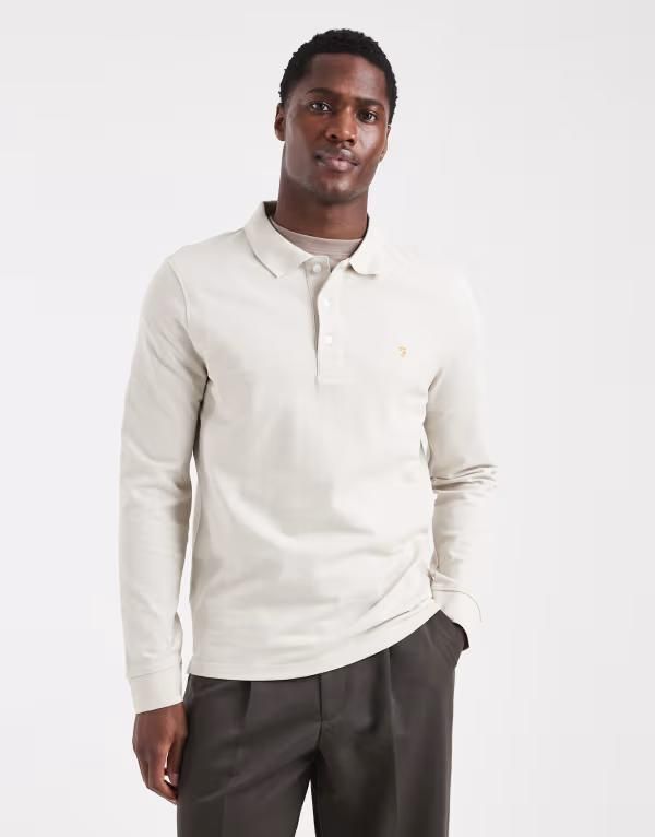 ファーラー メンズ トップス ポロシャツ Farah blanes long sleeve polo shirt in cream 031 white smoke ホワイト