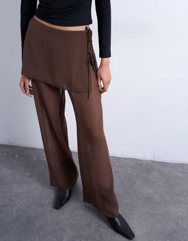 トップショップ レディース ボトムスカート パンツ シアー Topshop sheer double layer mock skirt pants BROWN ブラウン