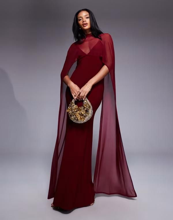 エイソス レディース トップス ワンピース ケープデザイン キャップ ケープ マキシ ASOS DESIGN exaggerated cape maxi dress burgundy バーガンディ