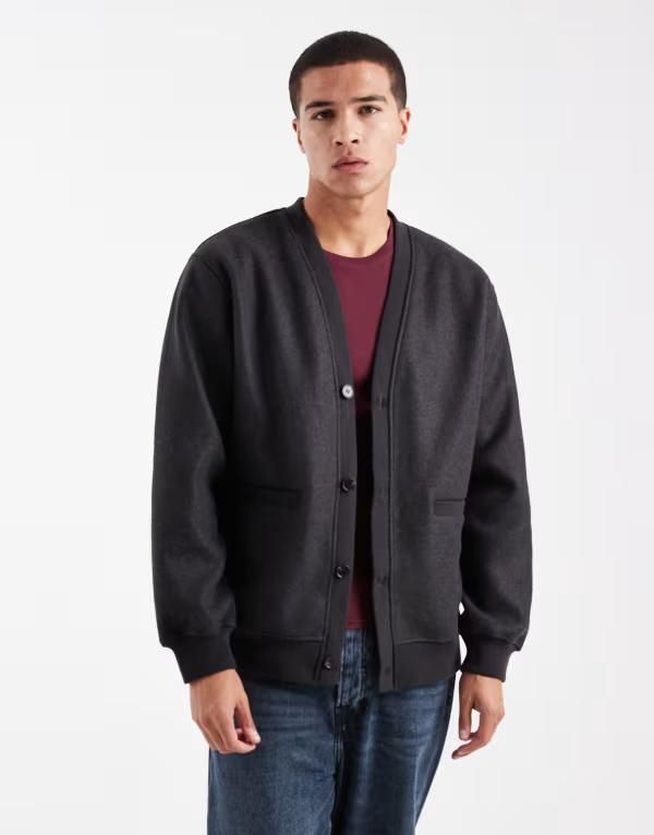 オンリーアンドサンズ メンズ アウター カーディガン ウール ONLY SONS boiled woolook cardigan in charcoal Dark Gray グレー