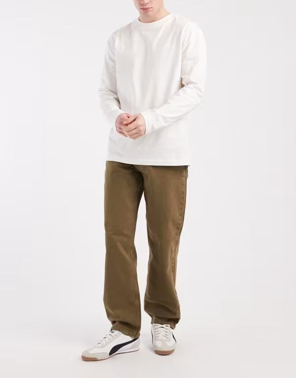 エイソス メンズ ボトムス デニムパンツ ジーンズ ASOS DESIGN straight fit jeans in washed Khaki カーキ