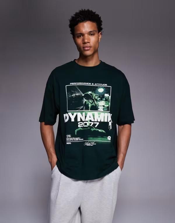 エイソス メンズ トップス Tシャツ グラフィック ASOS DESIGN oversized Tshirt with street graphic in dark Scarab グリーン