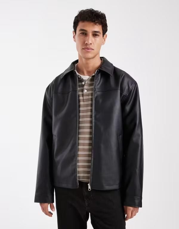 エイソス メンズ アウター ジャケット・ブルゾン レザー フェイクレザー ASOS DESIGN faux leather harrington jacket Black ブラック 19,695円