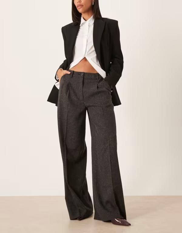 ジェイディーワイ レディース ボトムス カジュアルパンツ ワイドレッグ ハイウエスト JDY high waist wide leg tailored pants in dark gray melange グレー