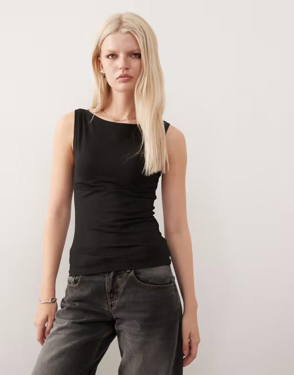 ウィークデイ レディース トップス Tシャツ Weekday Annie super soft boat neck tank top Black ブラック