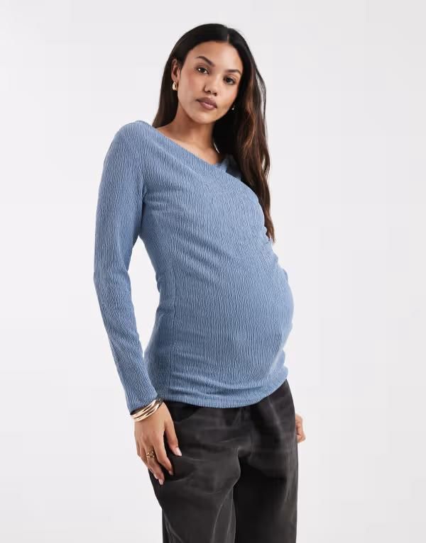 ママライシアス レディース トップス Tシャツ ジャージー マタニティ Mamalicious Mamalicious Maternity textured jersey wrap front nursing friendly top in soft Coro