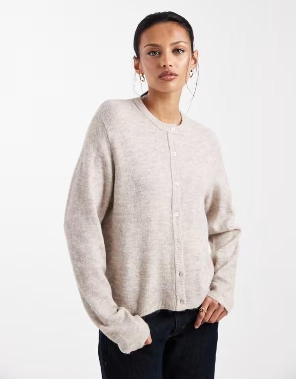 オンリー レディース アウター カーディガン ニット ONLY boxy knit cardigan Pumice stone ストーン