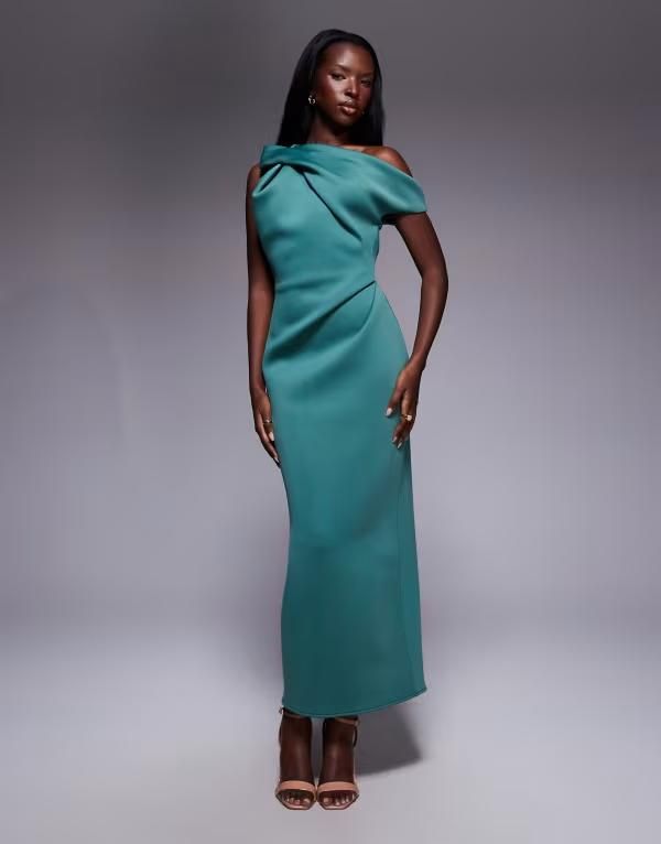 エイソス レディース トップス ワンピース ドレープ ミディ スキューバ ASOS DESIGN one shoulder drape neck midi dress in teal scubastyle fabric Teal ティール