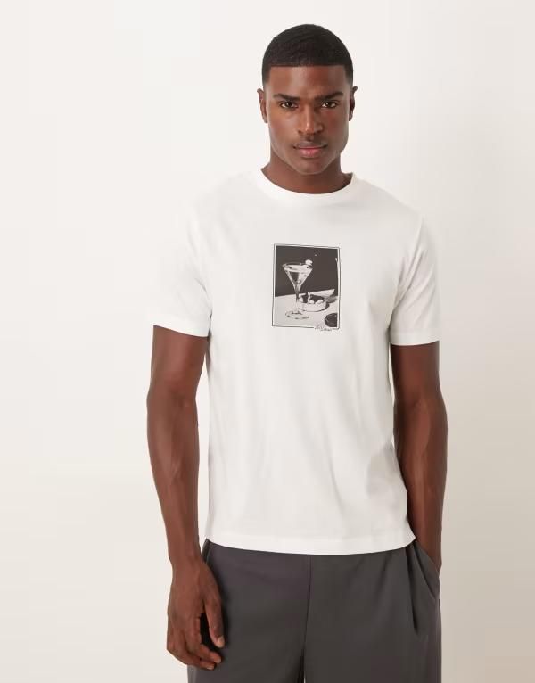 エイソス メンズ トップス Tシャツ グラフィック ASOS DESIGN tshirt with martini graphic WHITE ホワイト