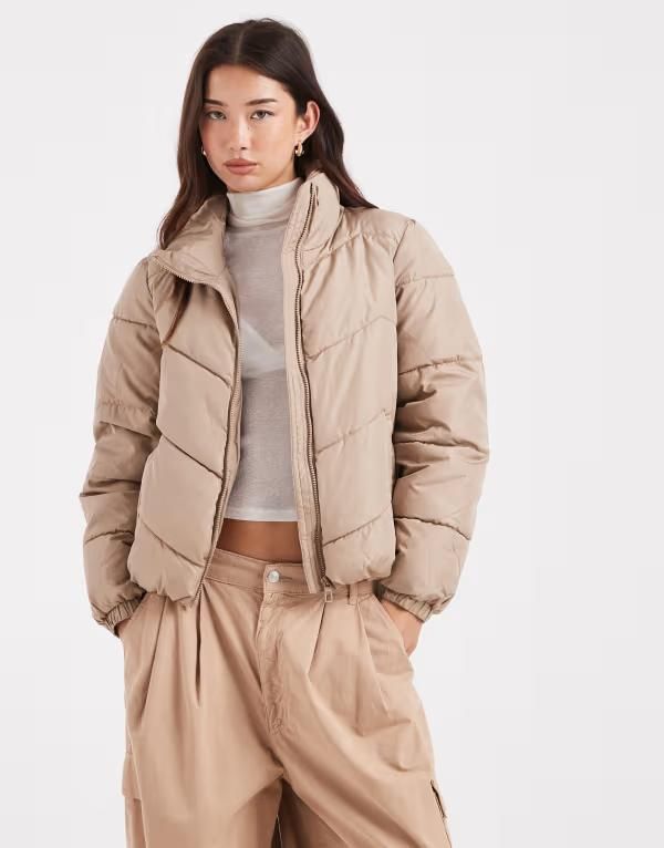 ヴェロモーダ レディース アウター ジャケット・ブルゾン Vero Moda puffer jacket in stone Silver Mink ミンク