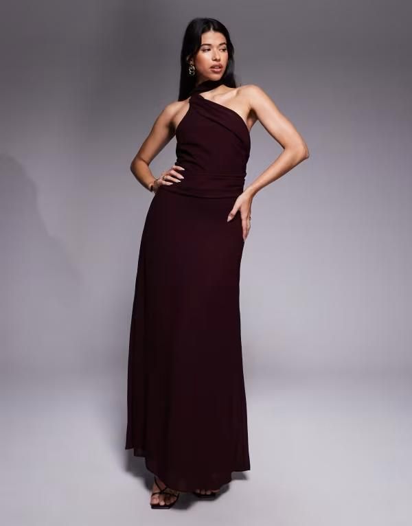ティエフエヌシー レディース トップス ワンピース ワンショルダー マキシ TFNC oneshoulder scarf neck maxi dress in cherry Laquar