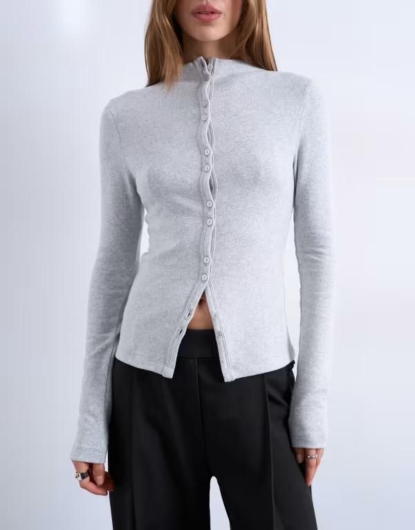 トップショップ レディース アウター カーディガン ボタンダウン Topshop button down long sleeve cardigan top LIGHT GRAY グレー