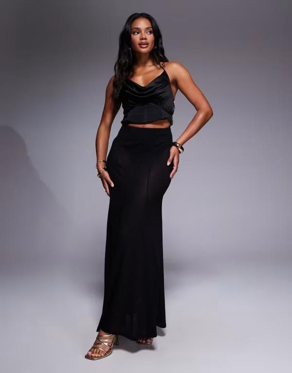 エイソス レディース ボトムス スカート メッシュ シアー マキシ ASOS DESIGN mesh godet sheer maxi skirt Black ブラック
