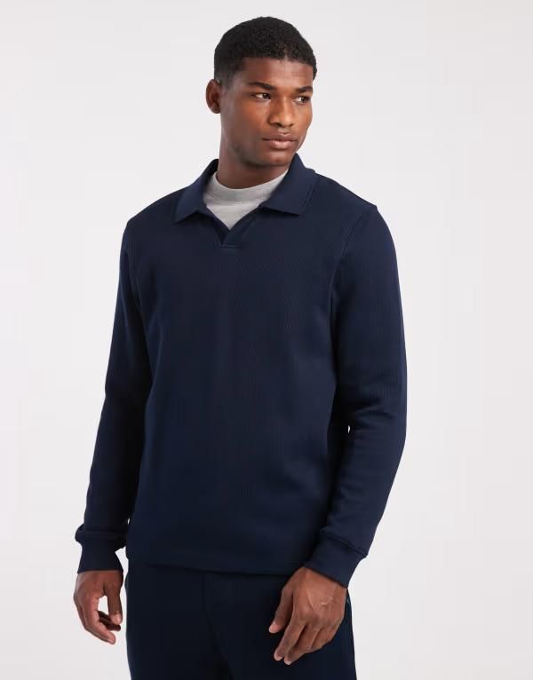 エイソス メンズ アウター パーカー・スウェット ポロシャツ ASOS DESIGN polo sweatshirt NAVY ネイビー