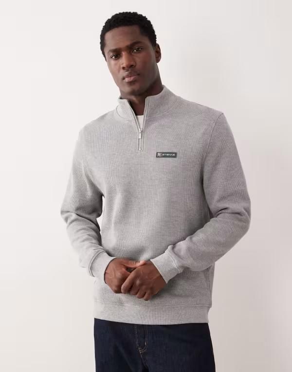 エイソス メンズ アウター パーカー・スウェット ハーフジップ シャツ ASOS DESIGN half zip sweatshirt with rubberized badge heather Gray Heather グレー