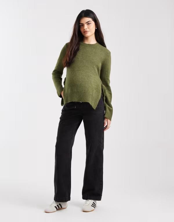 ママライシアス レディース ボトムス デニムパンツ ワイドレッグ マタニティ ジーンズ Mamalicious Mamalicious Maternity under the bump adjustable waist wide leg jeans wash