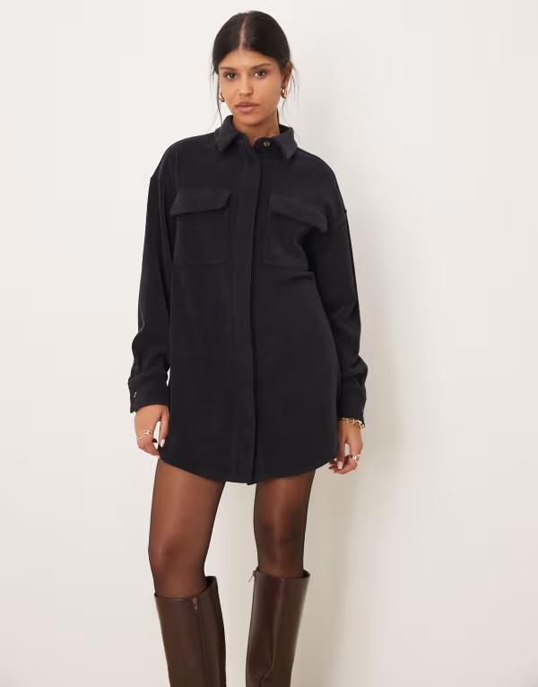 エイソス レディース トップス ワンピース ミニ シャツ ASOS DESIGN cord utility shirt mini dress NAVY ネイビー