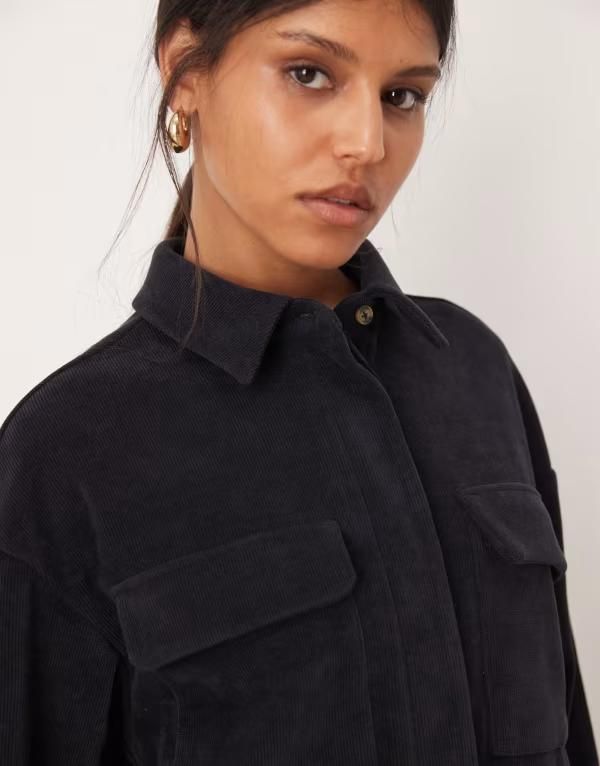 エイソス レディース トップス ワンピース ミニ シャツ ASOS DESIGN cord utility shirt mini dress NAVY ネイビー