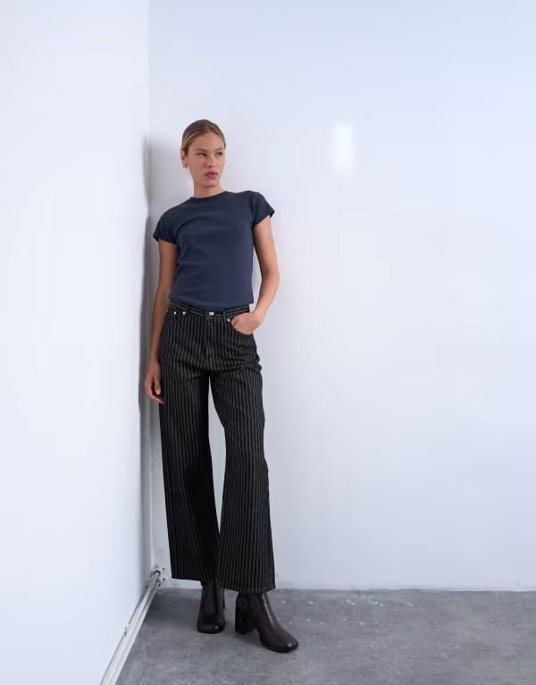 トップショップ レディース ボトムス デニムパンツ ストレート ジーンズ Topshop Column mid rise straight leg jeanstripesTRIPE ストライプ