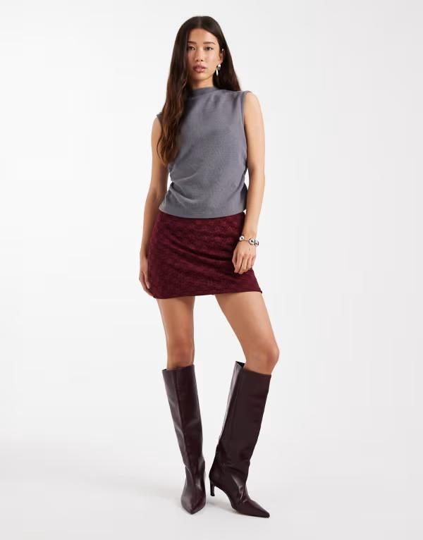 エイソス レディース ボトムスカート ミニ レース ASOS DESIGN lace mini skirt Burgundy バーガンディ