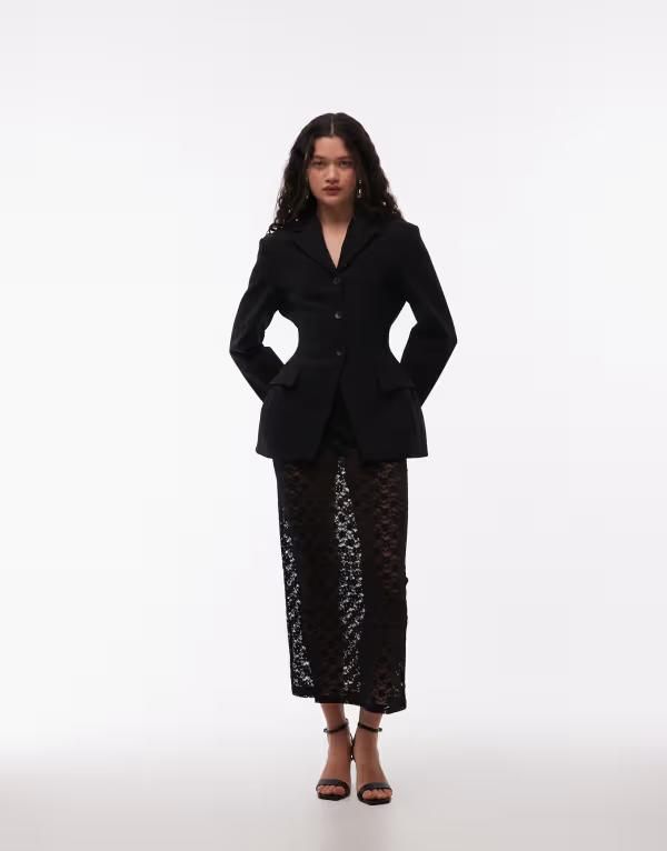 エイソス レディース ボトムスカート シアー レース マキシ ASOS DESIGN lace sheer column maxi skirt Black ブラック