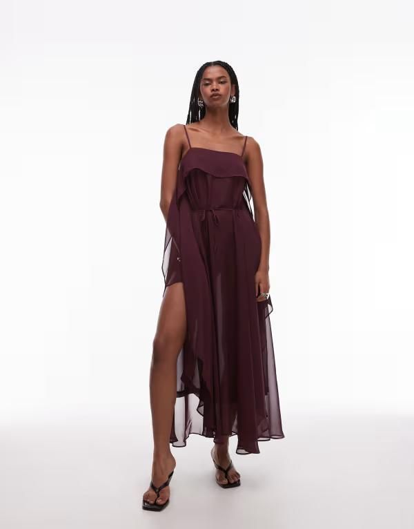 エイソス レディース トップス ワンピース シフォン マキシワンピース マキシ ASOS DESIGN chiffon trapeze maxi dress in plum Plum プラム