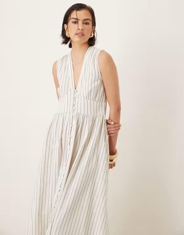 ノーバディーズ チャイルド レディース トップス ワンピース ミディワンピース ミディ Nobodys Child Starlight midi dress in cream pinstripes CREAM クリーム