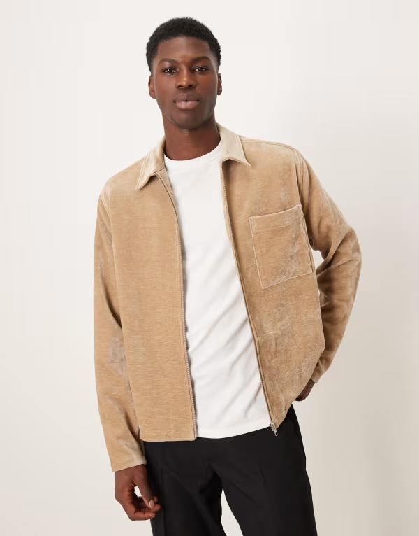 エイソス メンズ トップス シャツ ASOS DESIGN boxy relaxed textured shirt BEIGE ベージュ